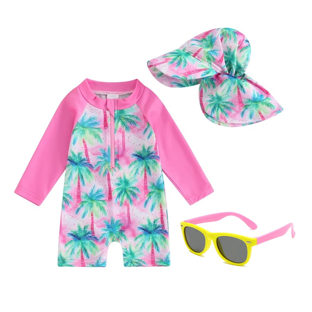 Kit Praia Óculos de Sol Infantis Flexíveis + Conjunto Proteção UV