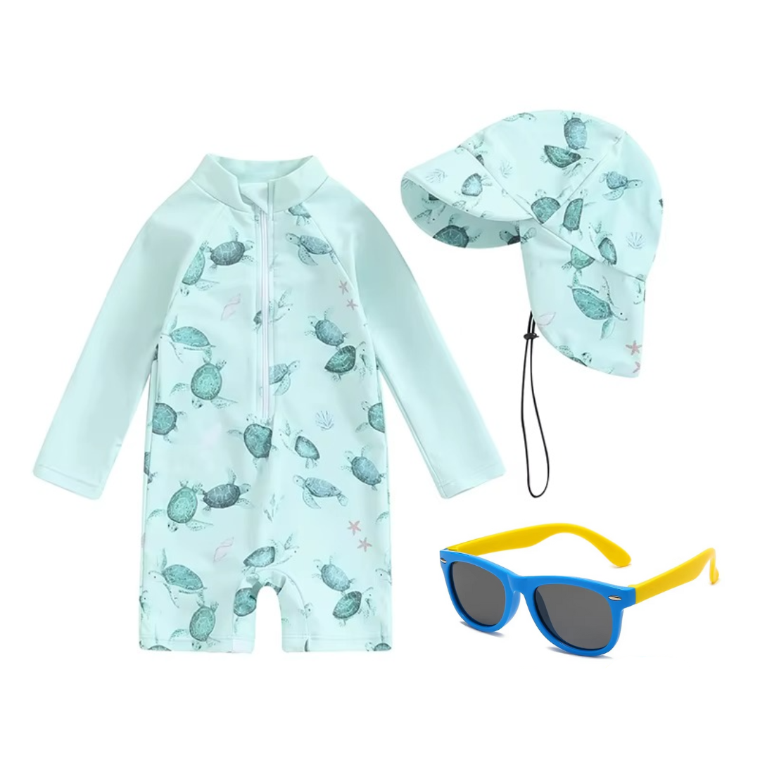 Kit Praia Óculos de Sol Infantis Flexíveis + Conjunto Proteção UV