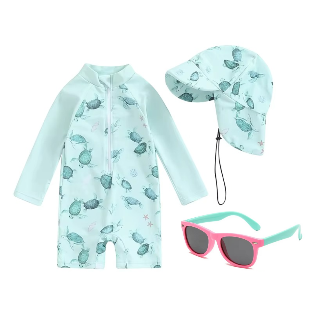 Kit Praia Óculos de Sol Infantis Flexíveis + Conjunto Proteção UV