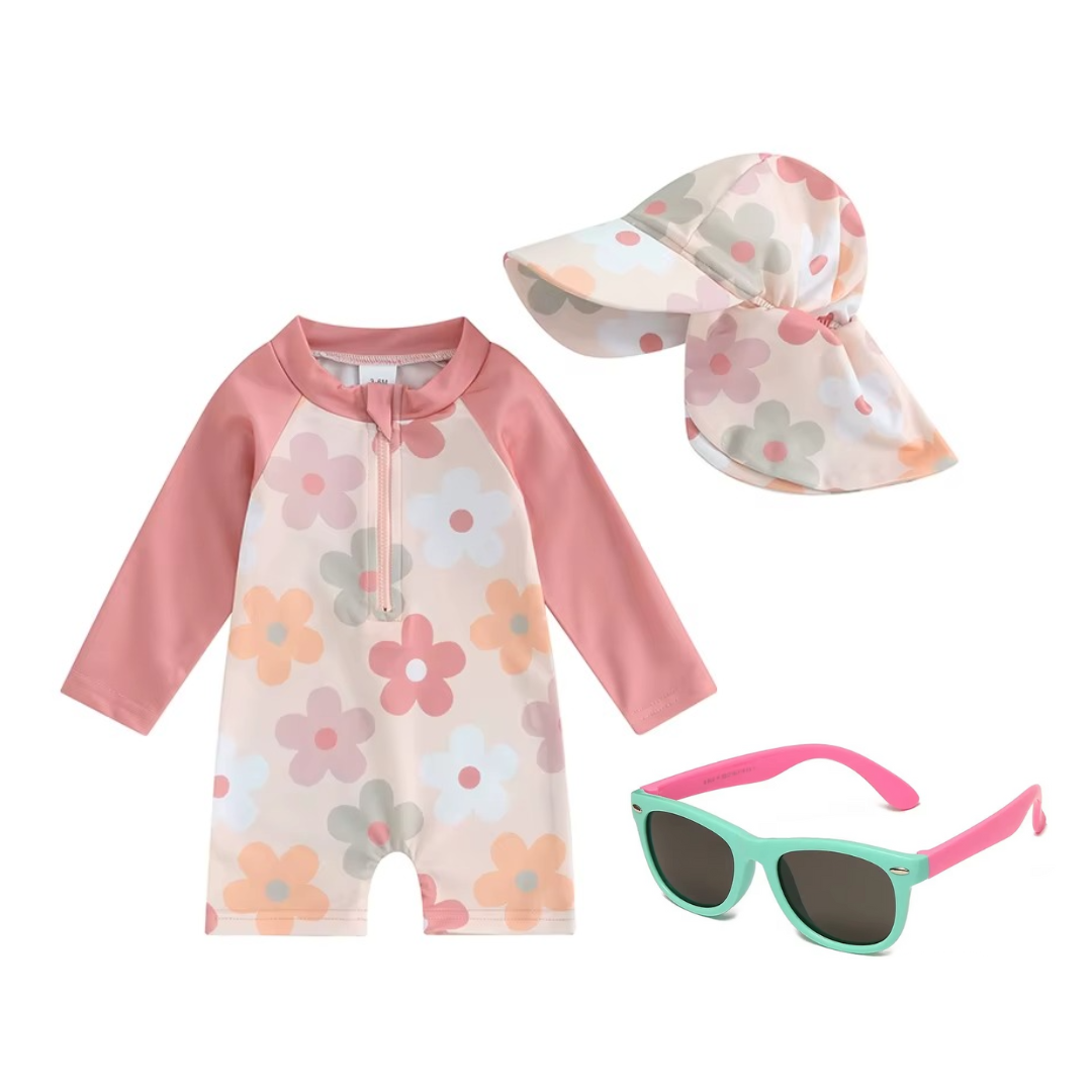 Kit Praia Óculos de Sol Infantis Flexíveis + Conjunto Proteção UV