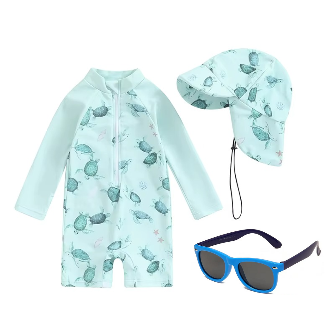 Kit Praia Óculos de Sol Infantis Flexíveis + Conjunto Proteção UV