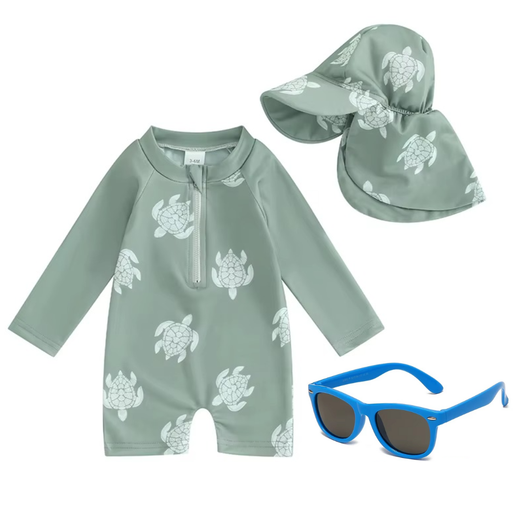 Kit Praia Óculos de Sol Infantis Flexíveis + Conjunto Proteção UV