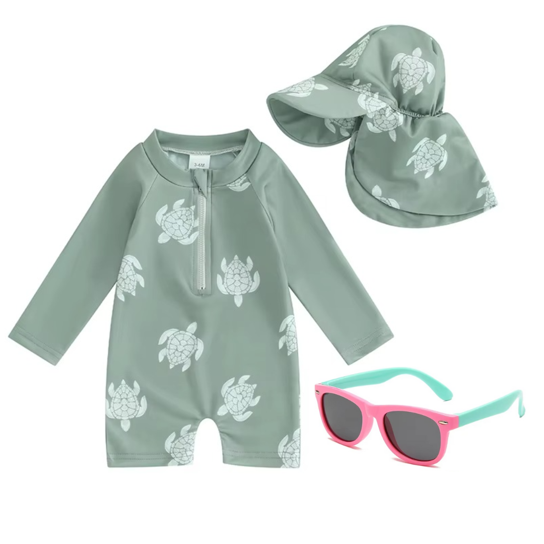 Kit Praia Óculos de Sol Infantis Flexíveis + Conjunto Proteção UV