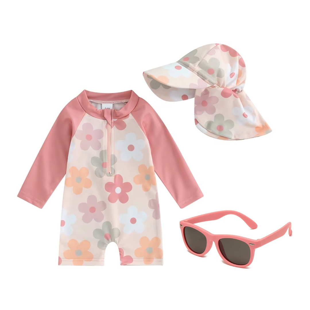 Kit Praia Óculos de Sol Infantis Flexíveis + Conjunto Proteção UV