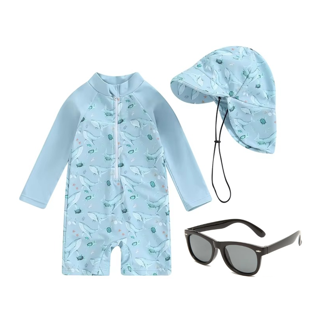 Kit Praia Óculos de Sol Infantis Flexíveis + Conjunto Proteção UV