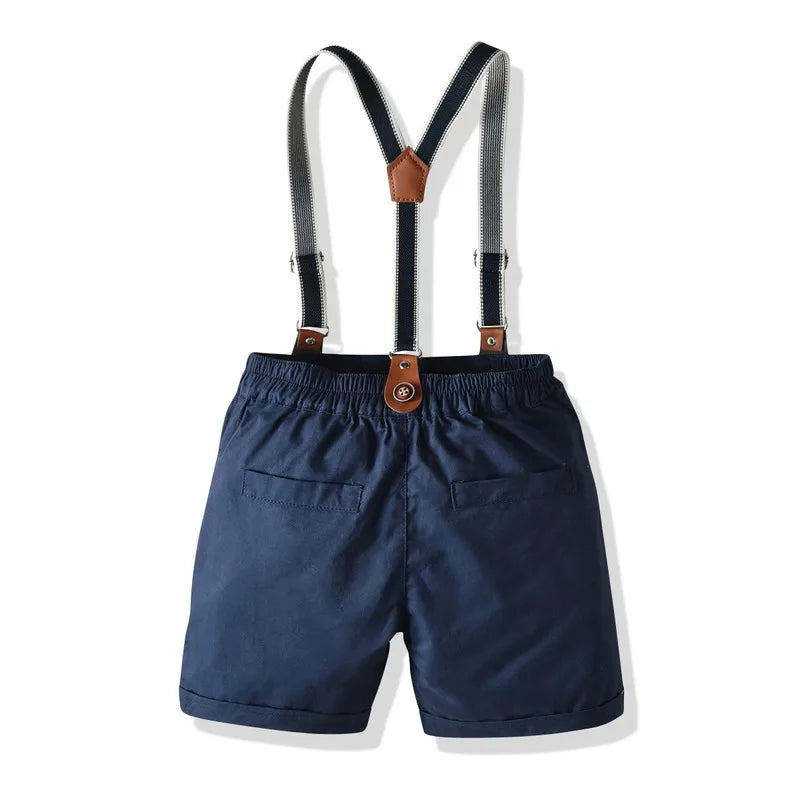 Conjunto Infantil Masculino Social Azul com Suspensório e Gravata Borboleta – Roupa Elegante para Bebê Menino