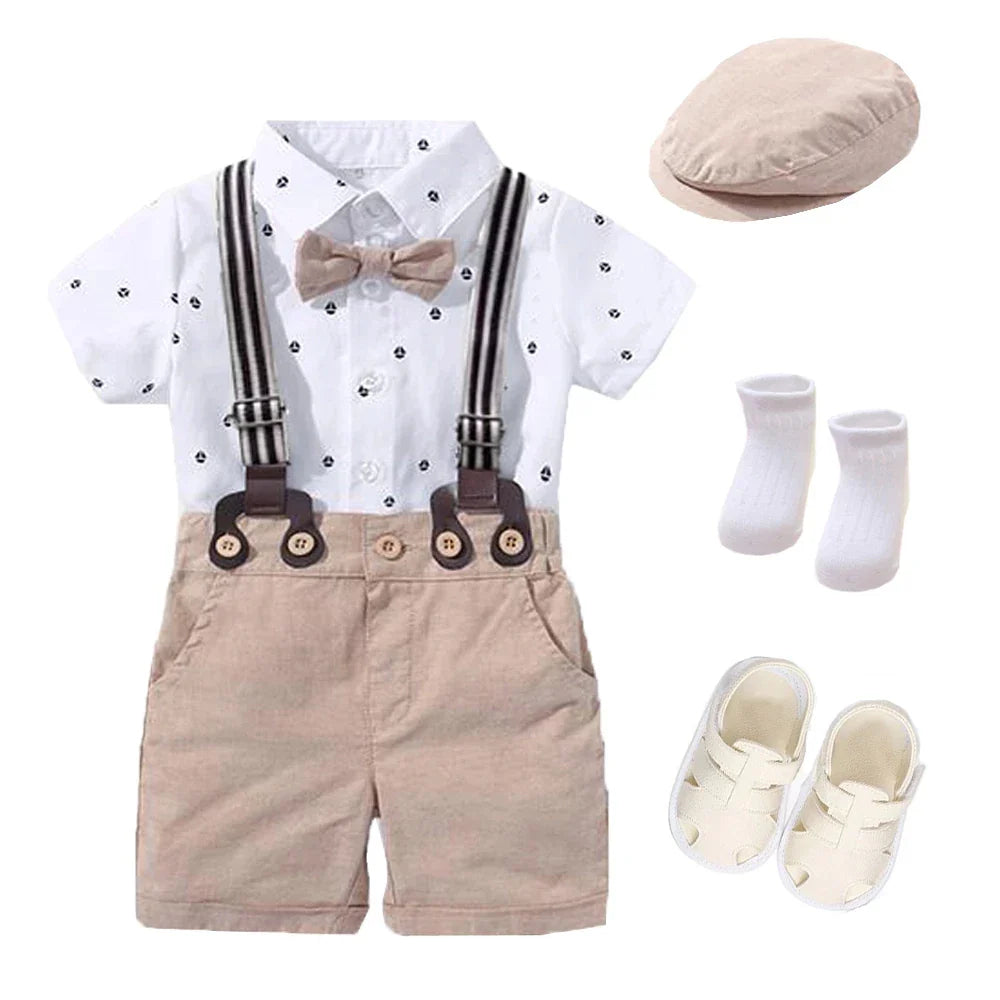 Conjunto Infantil Masculino Social Azul com Suspensório e Gravata Borboleta – Roupa Elegante para Bebê Menino