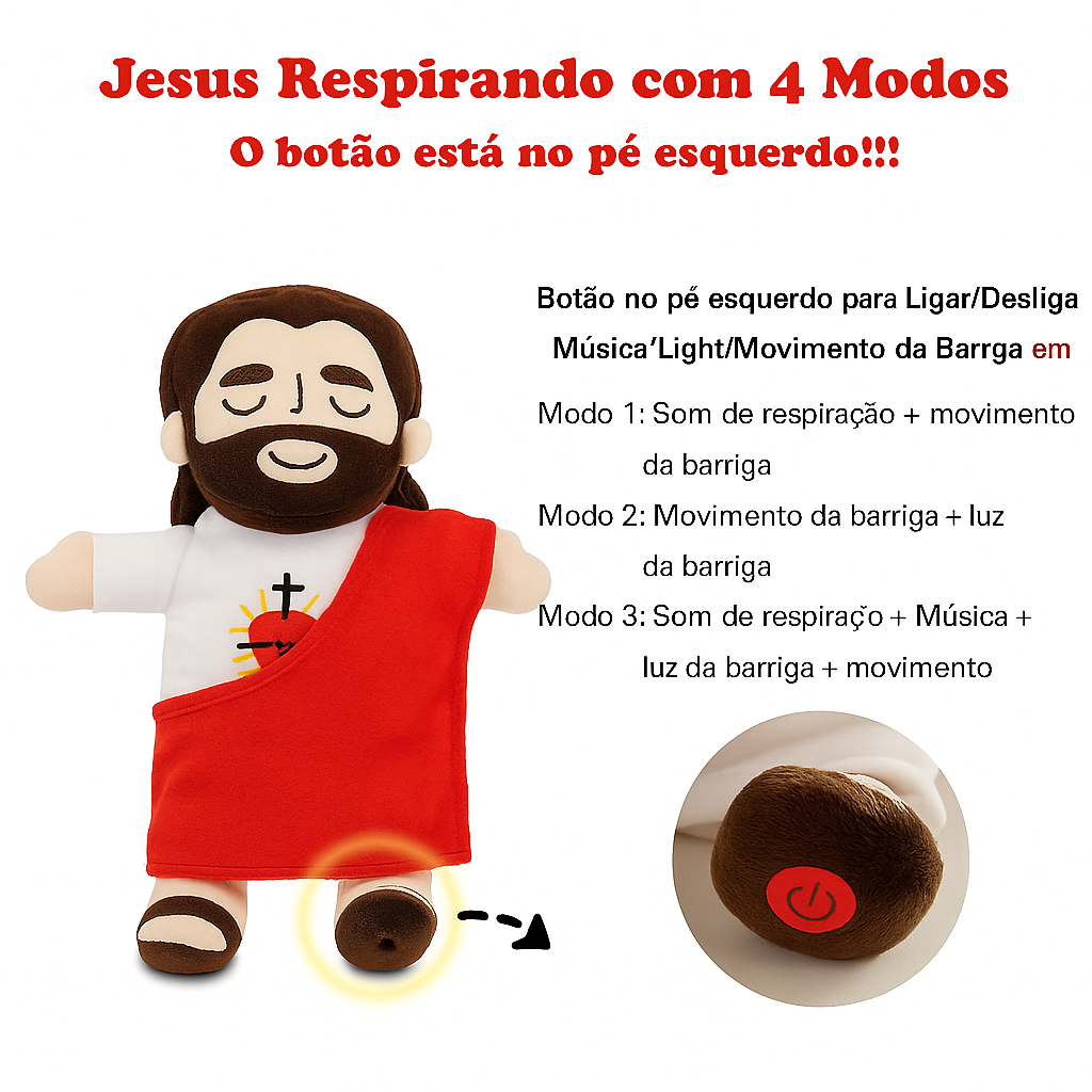 Boneco Interativo Jesus com Luz, Música e Respiração