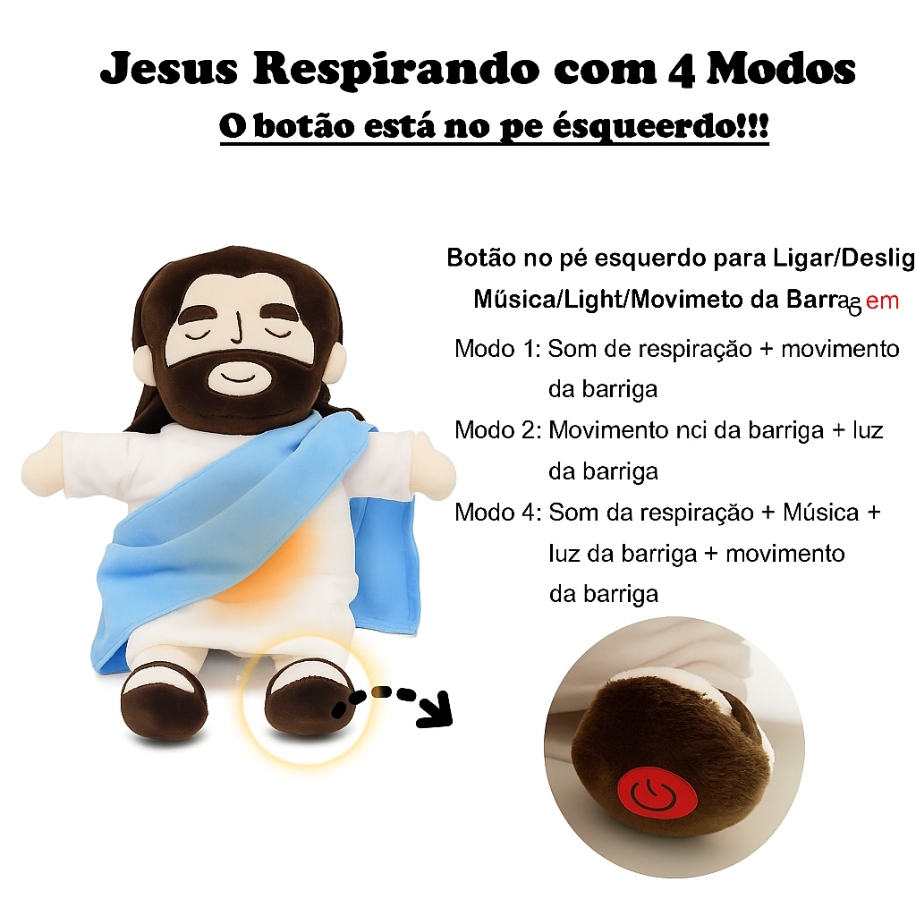 Boneco Interativo Jesus com Luz, Música e Respiração