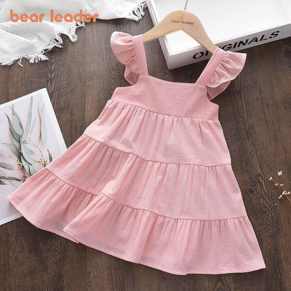 Vestido Infantil de Verão com Babados – Estilo Princesa Coreano, Sem Mangas e Cores Sólidas