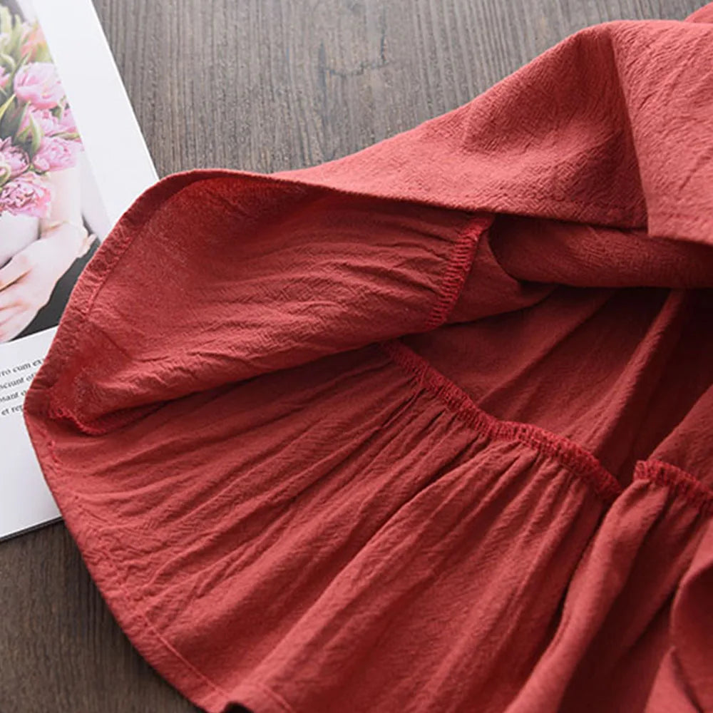 Vestido Infantil de Verão com Babados – Estilo Princesa Coreano, Sem Mangas e Cores Sólidas