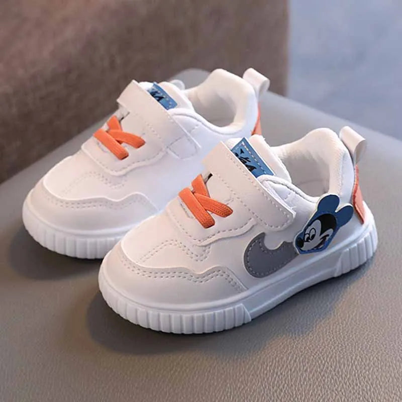 Tênis Infantil Mickey Branco – Sapato Casual Confortável com Velcro para Meninos e Meninas