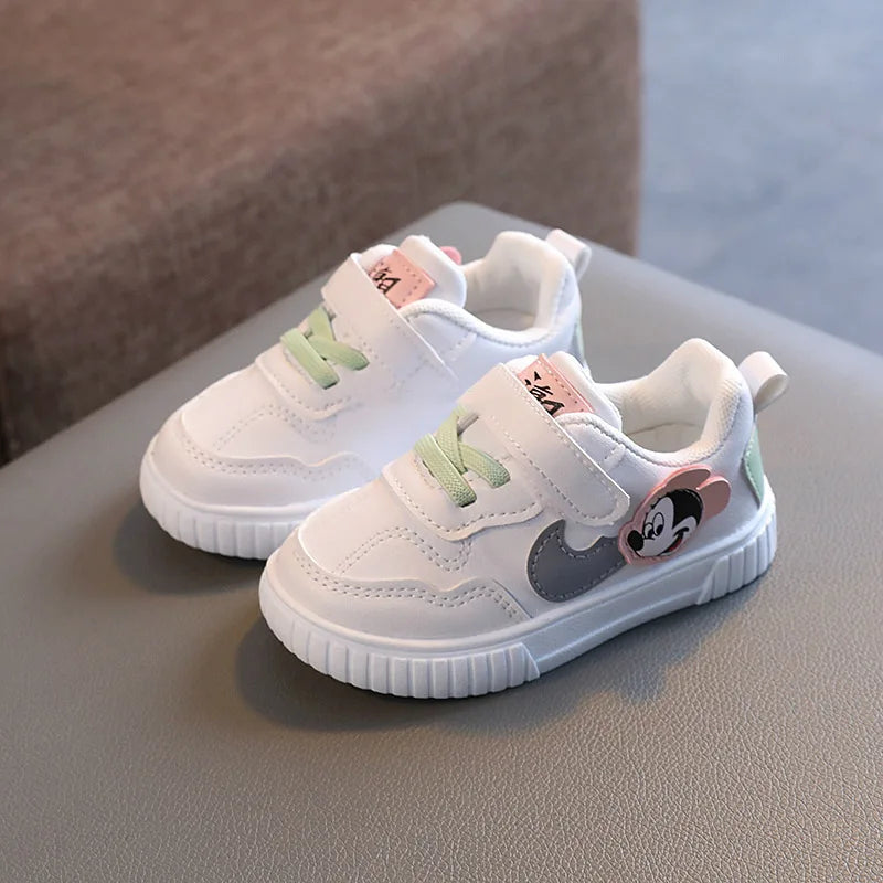 Tênis Infantil Mickey Branco – Sapato Casual Confortável com Velcro para Meninos e Meninas