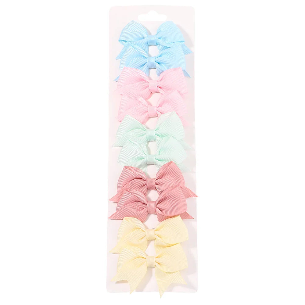 Conjunto 10 Laços de Cabelo Infantil – Presilhas com Fita de Cetim Colorida