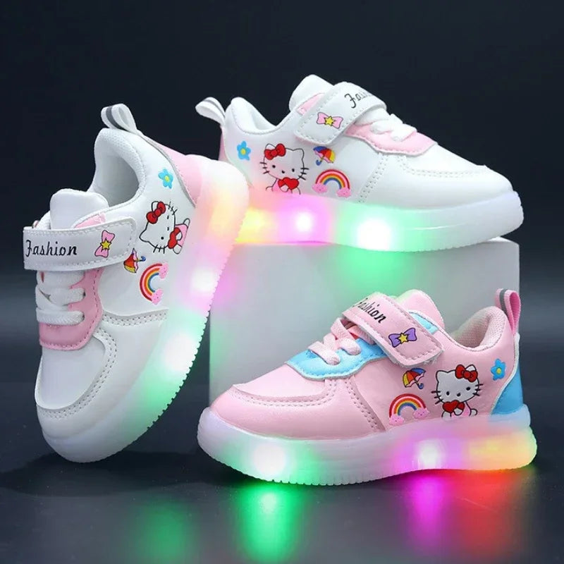 Tênis Infantil Hello Kitty com LED – Sapato Iluminado Rosa para Meninas