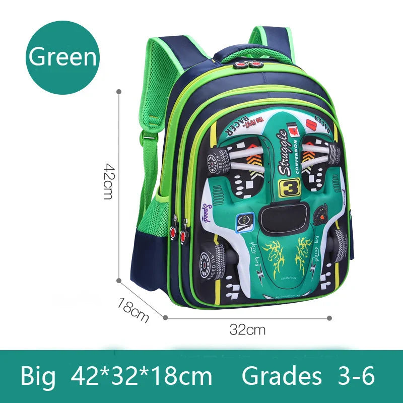 Mochila Infantil 3D Carro Impermeável – Leve e Resistente