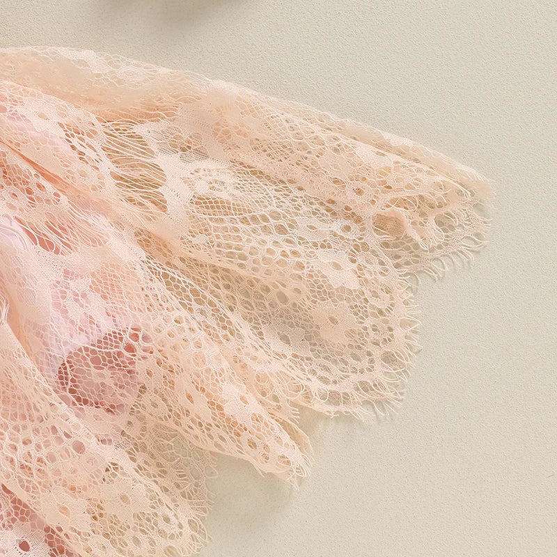 Vestido Infantil de Renda Rosa com Bordado Floral – Roupa de Festa para Bebês e Meninas