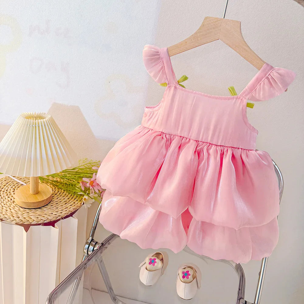 Vestido Infantil Feminino Tule Rosa ou Off White com Detalhe de Tulipas – Encanto e Delicadeza para Ocasiões Especiais