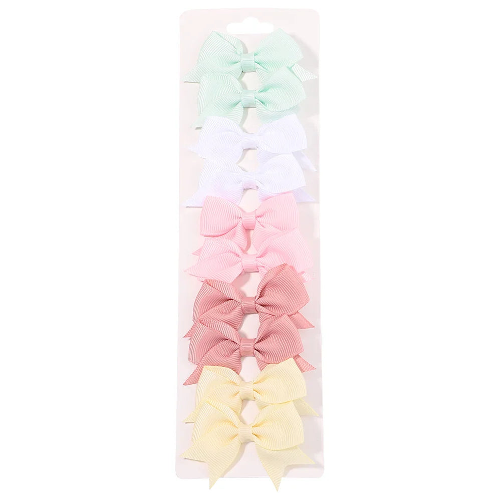 Conjunto 10 Laços de Cabelo Infantil – Presilhas com Fita de Cetim Colorida
