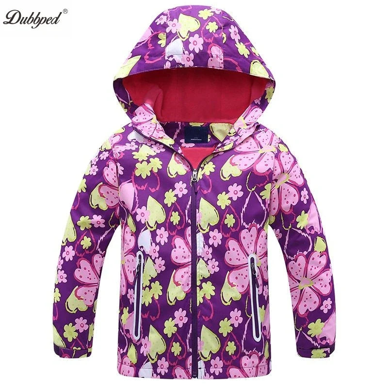 Jaqueta Infantil Impermeável Forrada em Fleece – Corta-Vento de Primavera e Outono para Meninas