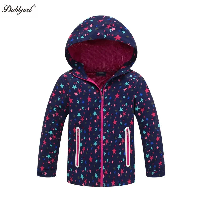 Jaqueta Infantil Impermeável Forrada em Fleece – Corta-Vento de Primavera e Outono para Meninas