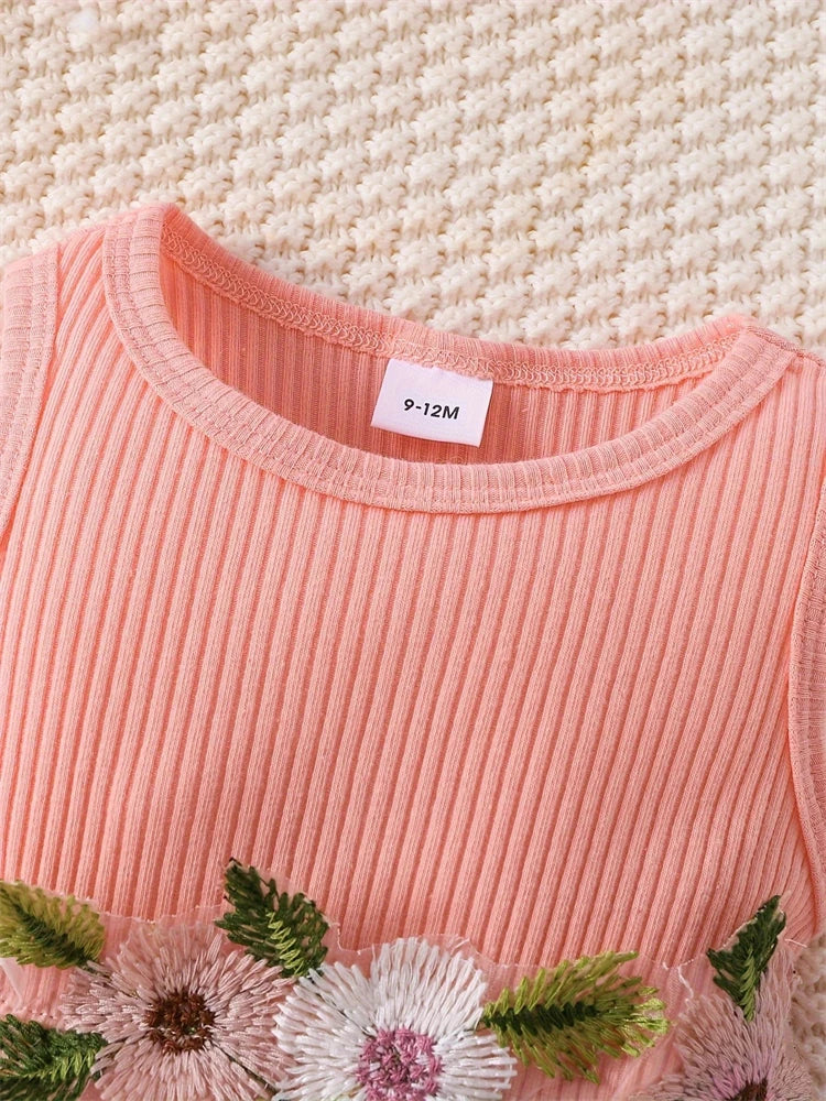 Vestido Infantil de Verão com Flor na Cintura – Conjunto com Bolero e Laço para Bebês