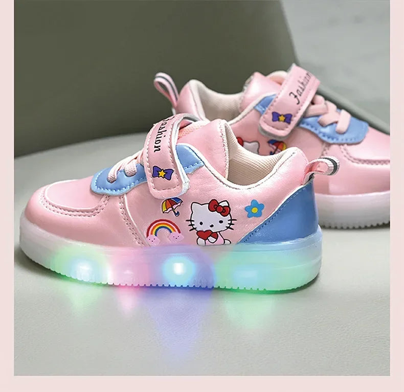 Tênis Infantil Hello Kitty com LED – Sapato Iluminado Rosa para Meninas