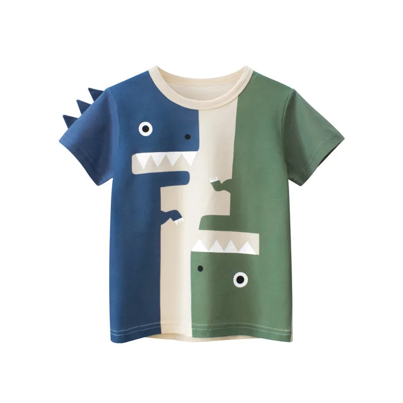 Camisetas Infantis 100% Algodão com Estampa 3D – Tubarões e Dinossauros Divertidos