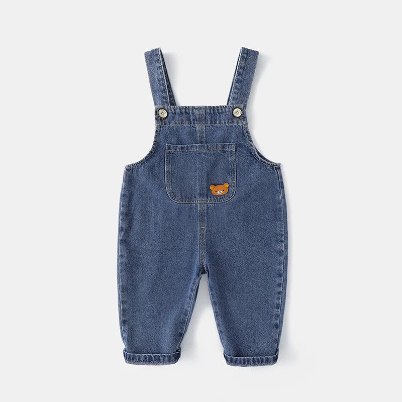 Jardineira Infantil Jeans Unissex com Aplique de Ursinho – Conforto e Estilo para Todas as Estações