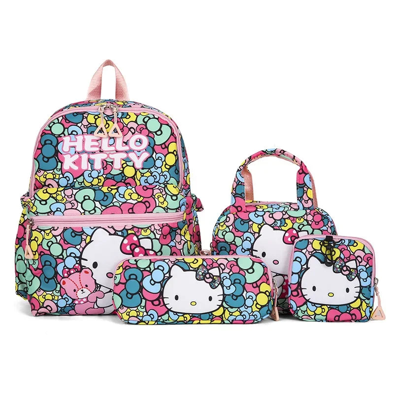Kit Mochila Hello Kitty 4 Peças – Mochila Escolar, Lancheira, Estojo e Carteira