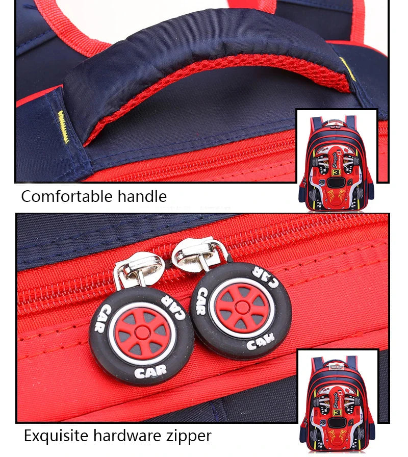 Mochila Infantil 3D Carro Impermeável – Leve e Resistente