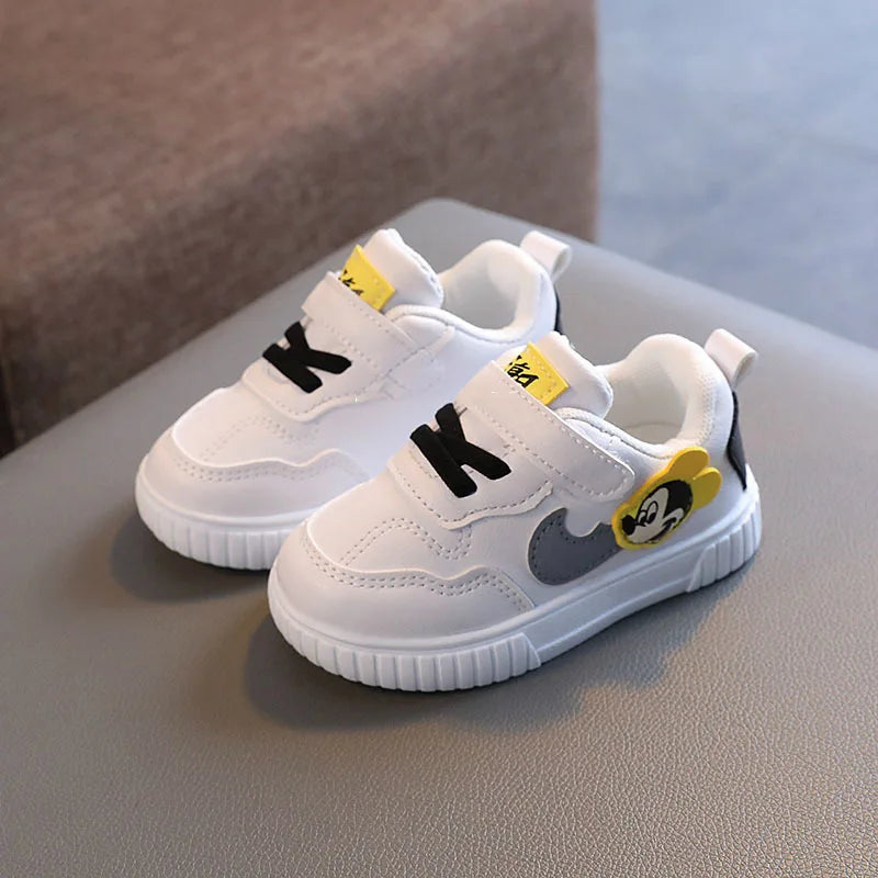 Tênis Infantil Mickey Branco – Sapato Casual Confortável com Velcro para Meninos e Meninas