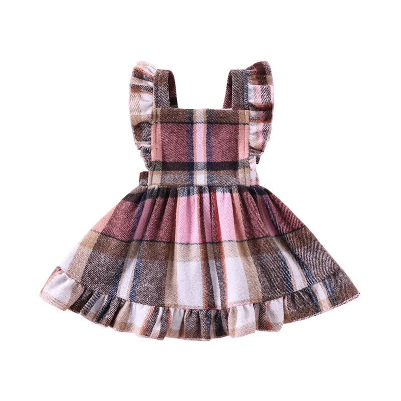 Vestido Infantil Xadrez com Babados – Modelo Trapézio de Inverno para Meninas