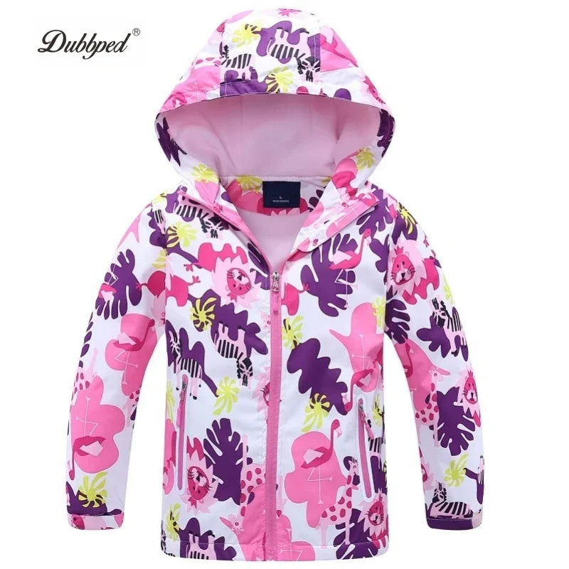 Jaqueta Infantil Impermeável Forrada em Fleece – Corta-Vento de Primavera e Outono para Meninas