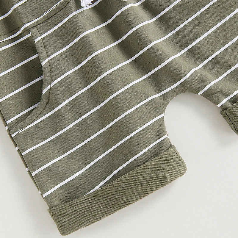 Conjunto Infantil Masculino de Verão – Camiseta de Algodão e Shorts Listrados Elásticos