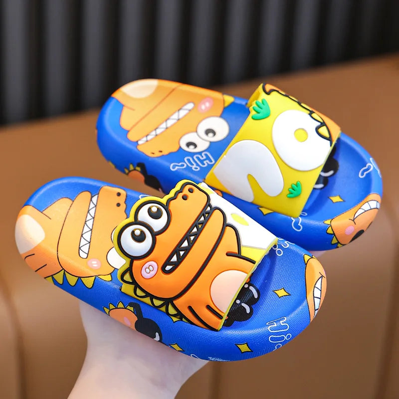 Chinelo Infantil Dinossauro Azul – Sandália Slide Confortável e Antiderrapante para Meninos e Meninas
