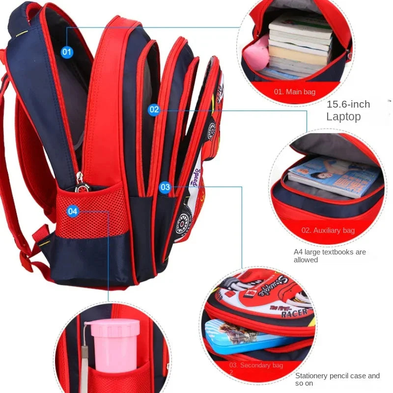 Mochila Infantil 3D Carro Impermeável – Leve e Resistente