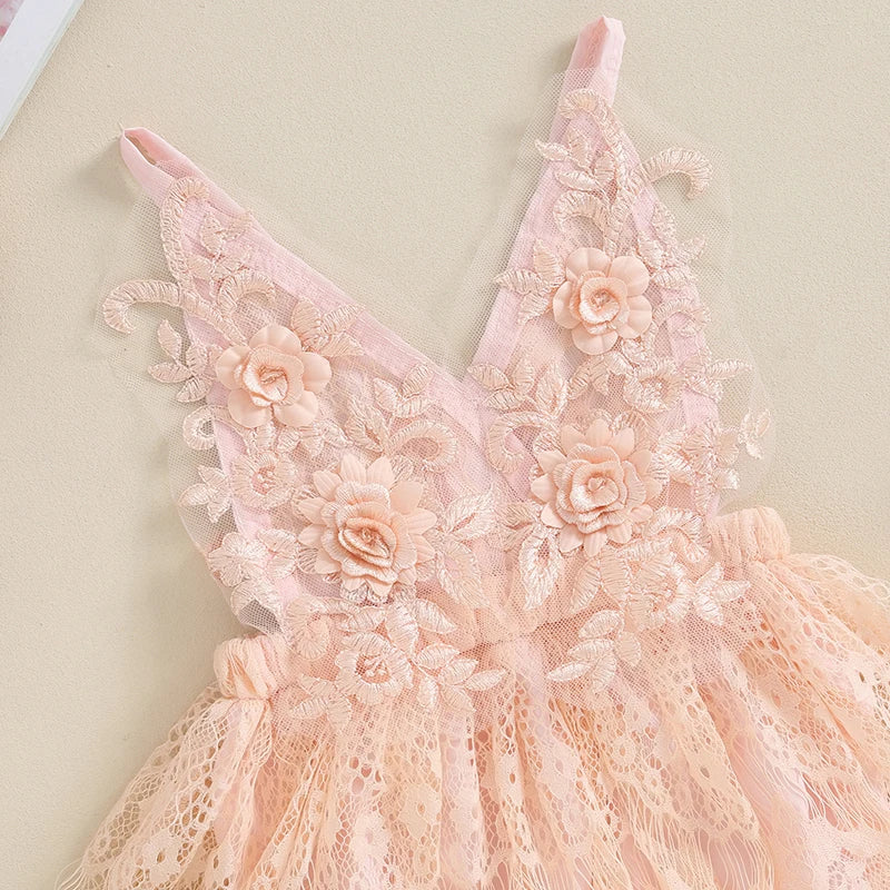 Vestido Infantil de Renda Rosa com Bordado Floral – Roupa de Festa para Bebês e Meninas