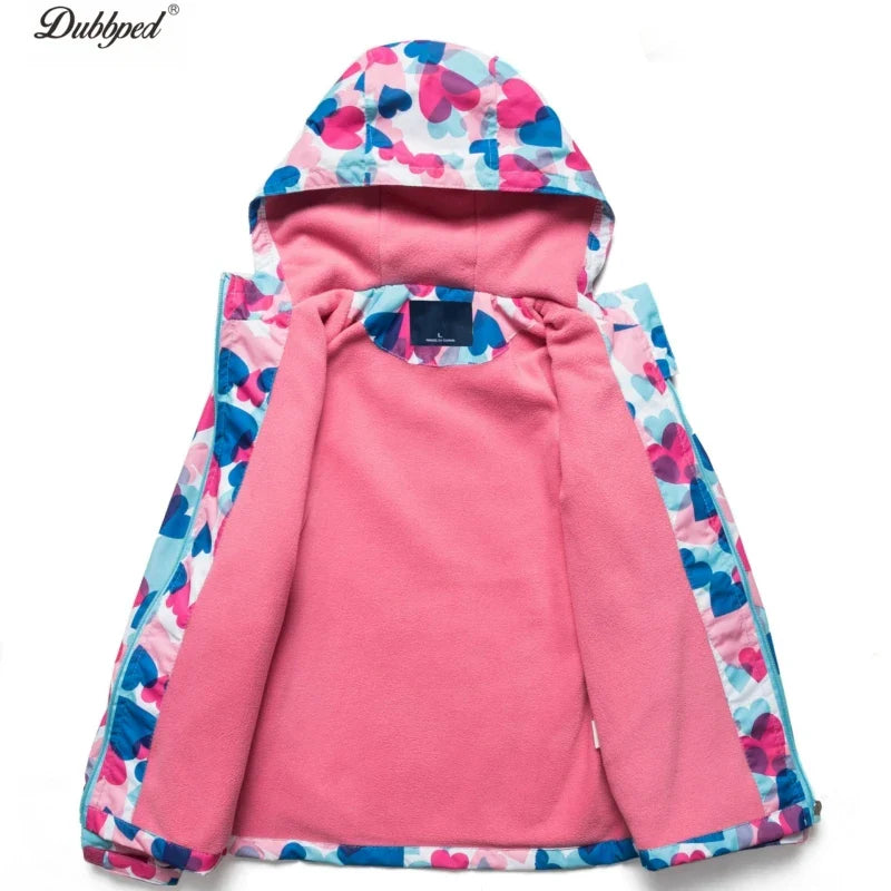 Jaqueta Infantil Impermeável Forrada em Fleece – Corta-Vento de Primavera e Outono para Meninas