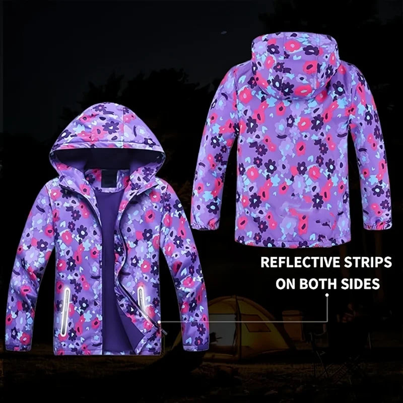Jaqueta Infantil Impermeável Forrada em Fleece – Corta-Vento de Primavera e Outono para Meninas