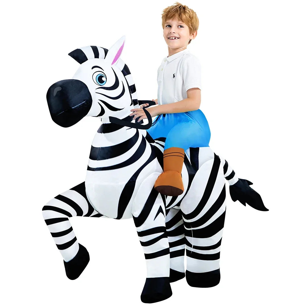 Fantasia Inflável de Zebra Adulto e Infantil com Ventilador Elétrico