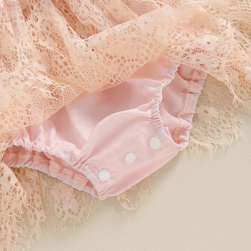 Vestido Infantil de Renda Rosa com Bordado Floral – Roupa de Festa para Bebês e Meninas