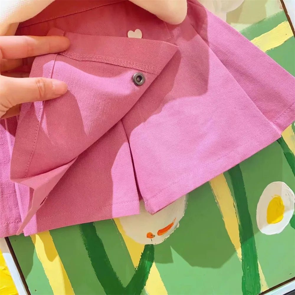 Conjunto Infantil Feminino Blusa Amarela e Saia Rosa com Corações – Charme e Delicadeza para as Pequenas