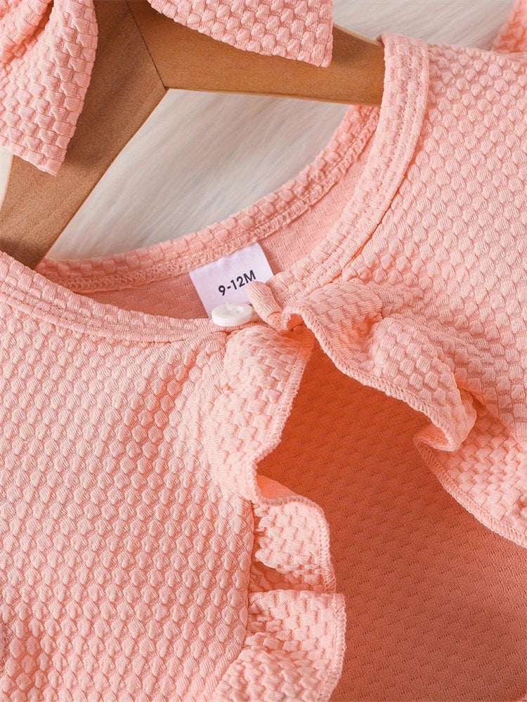 Vestido Infantil de Verão com Flor na Cintura – Conjunto com Bolero e Laço para Bebês