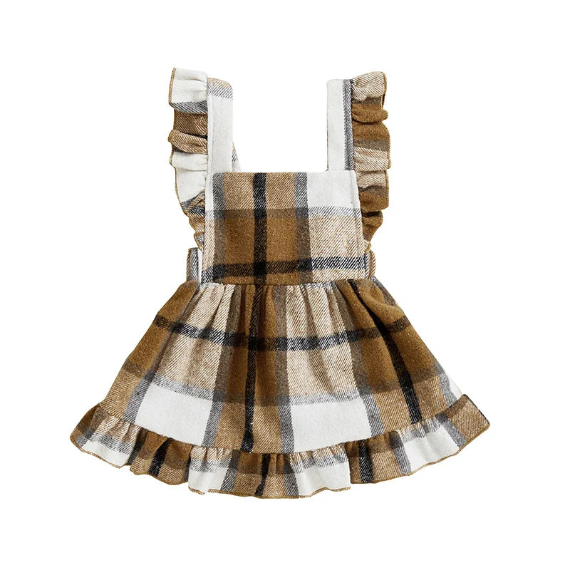 Vestido Infantil Xadrez com Babados – Modelo Trapézio de Inverno para Meninas