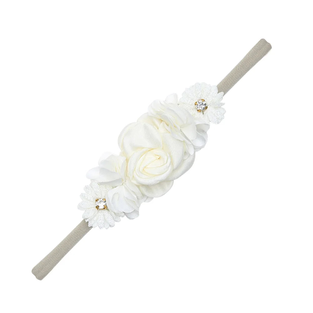 5 Tiaras Florais para Bebê Recém-Nascido – Faixas de Cabelo de Nylon com Flores Artificiais e Strass