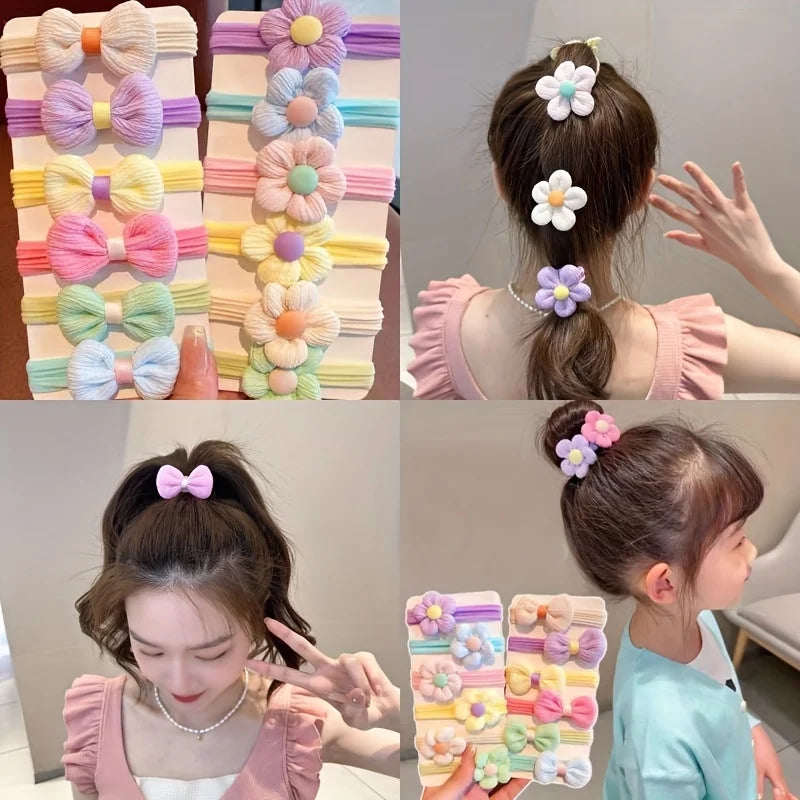 Kit com 12 Elásticos de Cabelo Femininos – Laços Florais Estilo Princesa