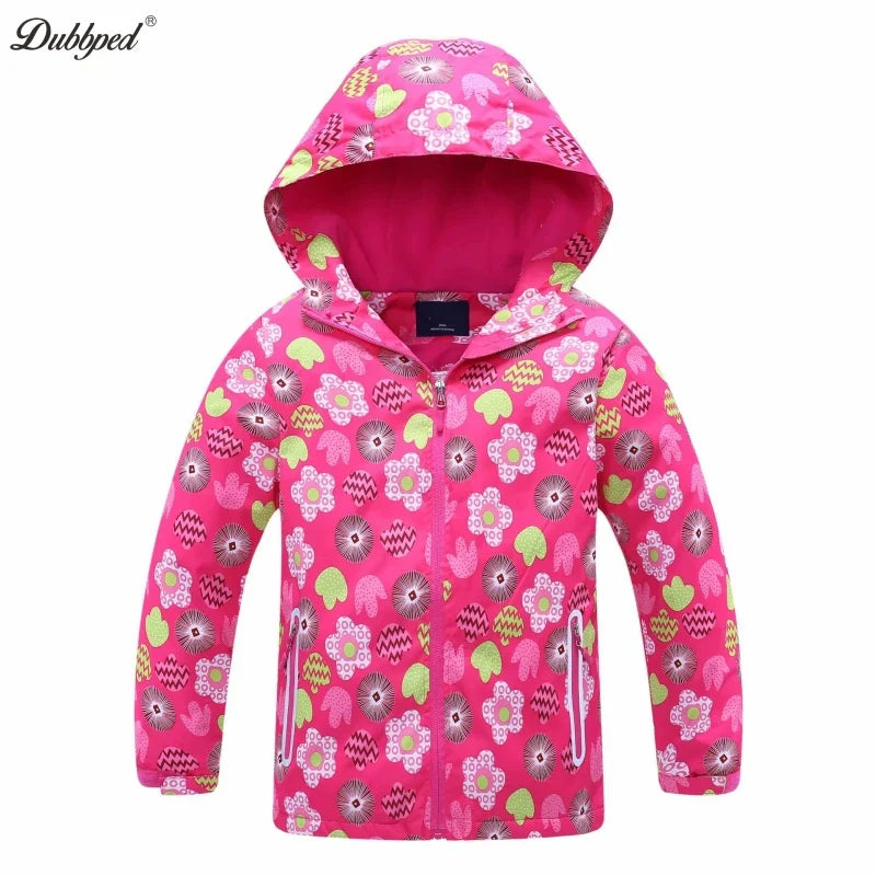 Jaqueta Infantil Impermeável Forrada em Fleece – Corta-Vento de Primavera e Outono para Meninas