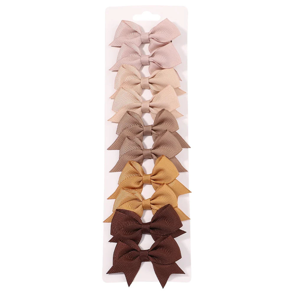 Conjunto 10 Laços de Cabelo Infantil – Presilhas com Fita de Cetim Colorida