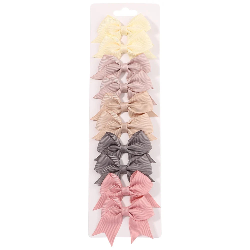 Conjunto 10 Laços de Cabelo Infantil – Presilhas com Fita de Cetim Colorida